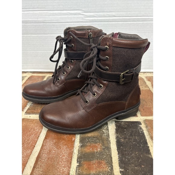 UGG Kesey Brown Leather Wool Shearling Lined Waterproof Women's Boots Sz 6 (T38 - Picture 4 of 6